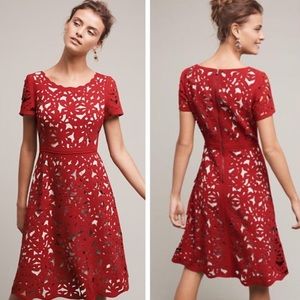 Anthropologie MOULINETTE SOEURS Lasercut Red Dress